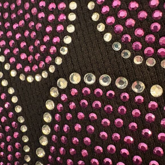 Bay Beauty Junior XL Black Knit Pullover Sweater Faux Rhinestones Purple Dog Paw - Picture 3 of 10